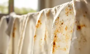 Lenzuola bianche con macchie di ruggine. Scopri come togliere le macchie di ruggine dalle lenzuola per farle tornare come nuove.