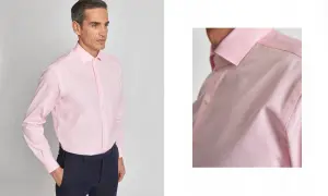 Uomo con camicia rosa e cravatta abbinata, un look elegante e raffinato.