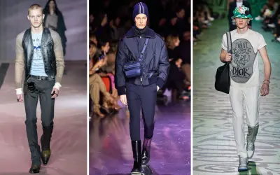 Modelli in passerella con pantaloni eleganti e casual. Scopri come calcolare la taglia dei pantaloni perfetta per te.