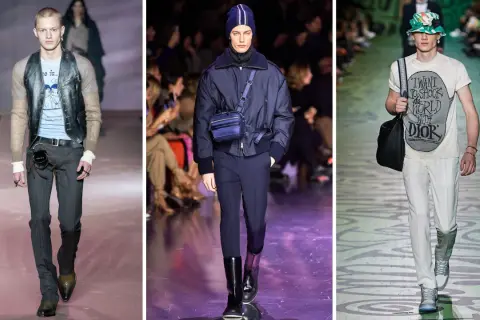 Modelli in passerella con pantaloni eleganti e casual. Scopri come calcolare la taglia dei pantaloni perfetta per te.