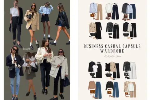 Ispirazione per abbinamento colori outfit: look casual chic e business casual con capi versatili.