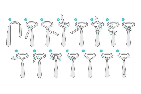 Illustrazione passo passo per creare un nodo cravatta perfetto. Segui le 15 fasi per un risultato impeccabile.