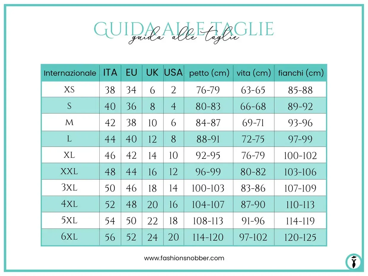 Guida taglie: taglia 34 uomo corrisponde a ITA 42, EU 38, UK 10, USA 6, con petto 84-87 cm.