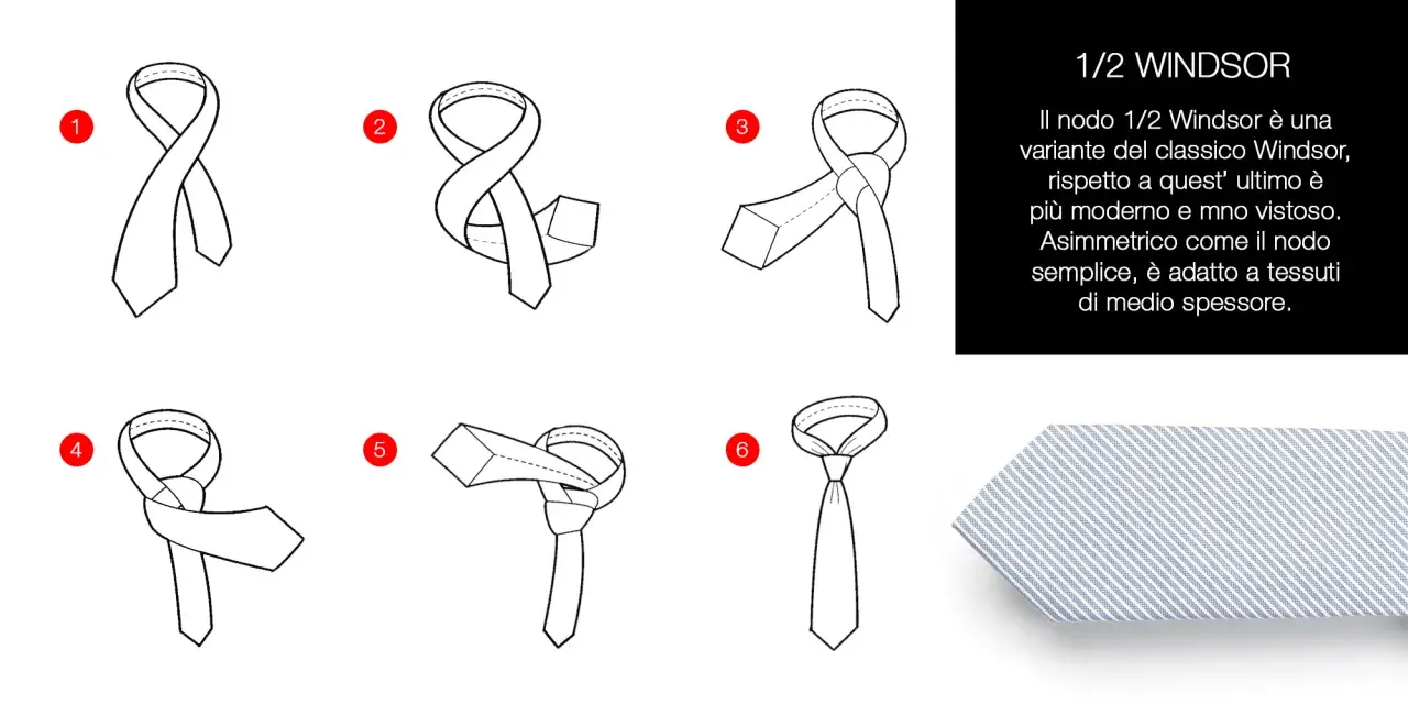 Istruzioni passo passo per creare un nodo cravatta scappino (1/2 Windsor).