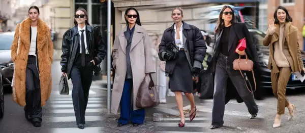 Sei donne sfoggiano look audaci: un giubbotto sopra giacca, cappotti eleganti e pellicce.